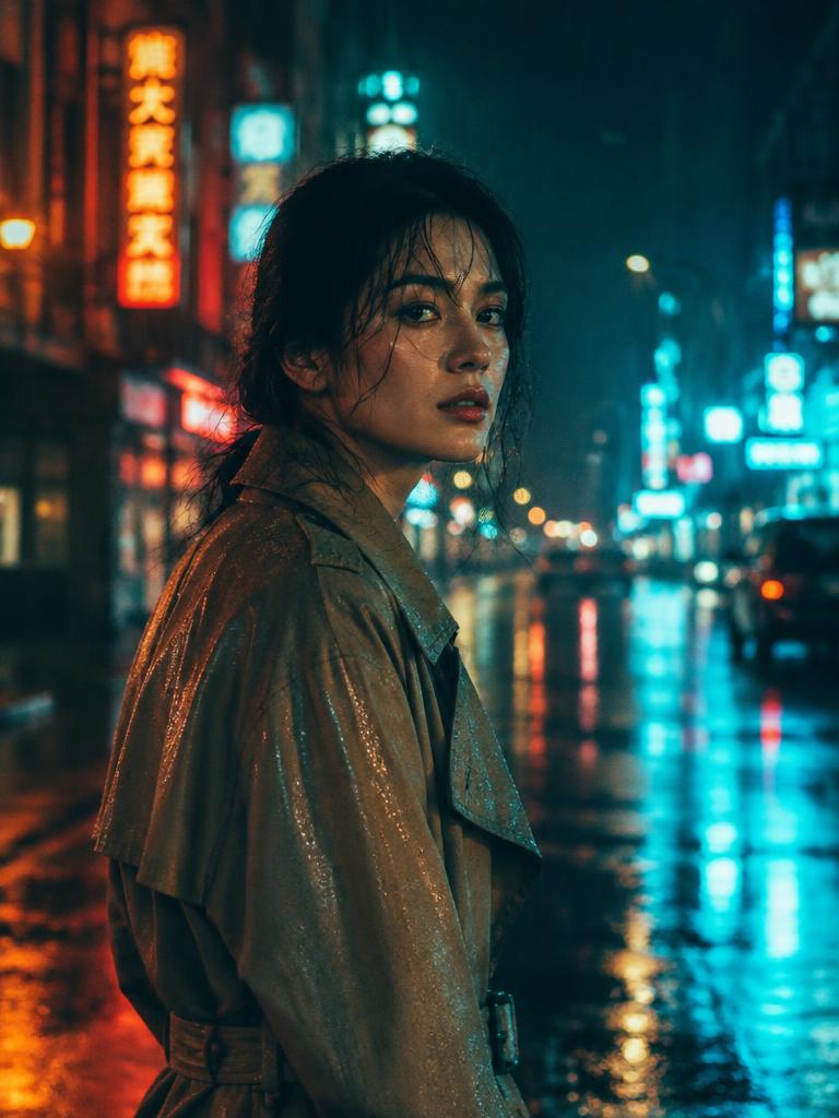 Rain-soaked neon street